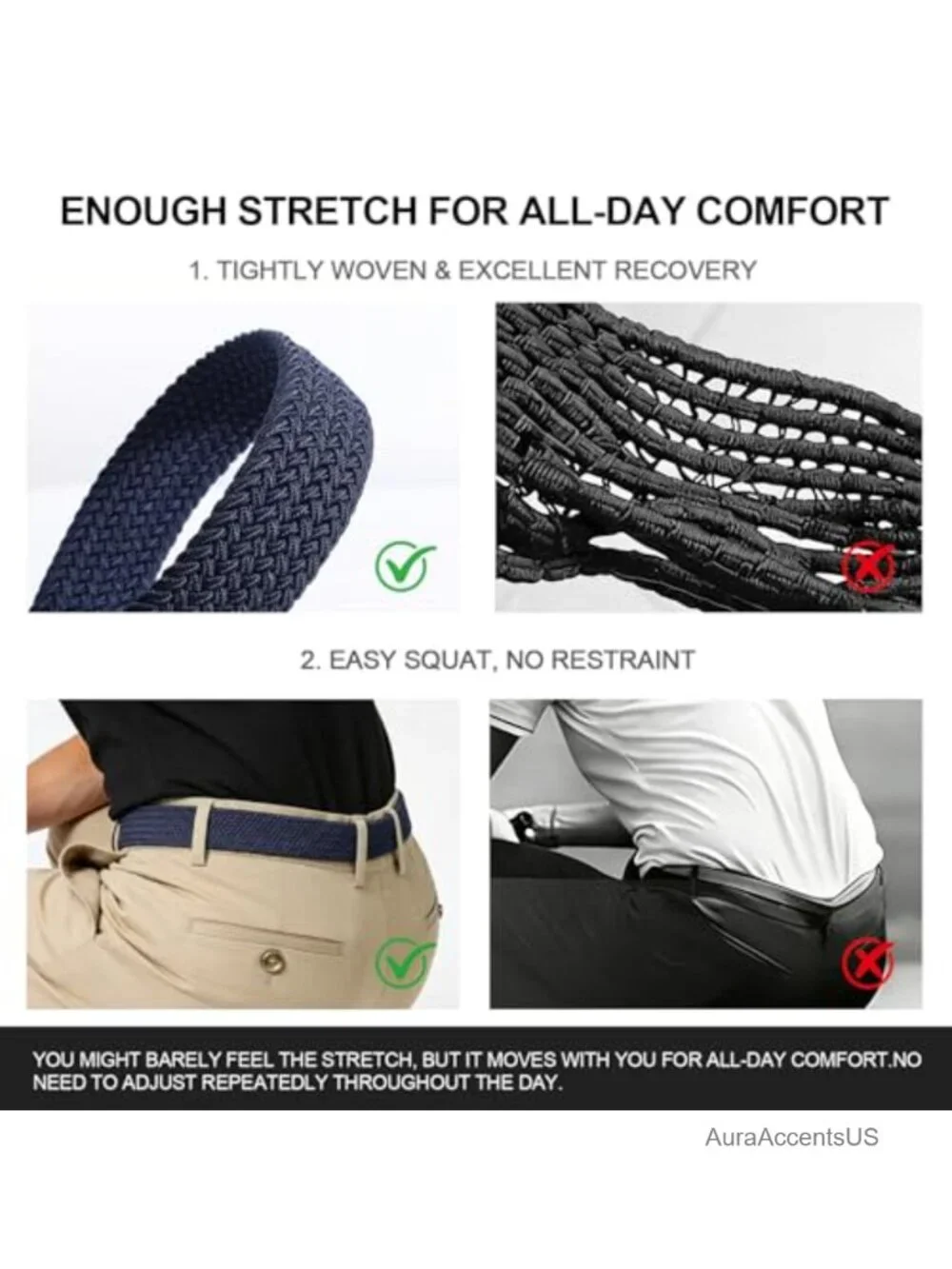 Men's Elastic Woven Belt Stretch Web Casual Braided for Golf Jeans Shorts Pants